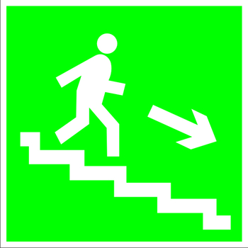 E13 направление к эвакуационному выходу по лестнице вниз (правосторонний) (пленка, 200х200 мм) - Знаки безопасности - Эвакуационные знаки - Магазин Охраны Труда fullBUILD