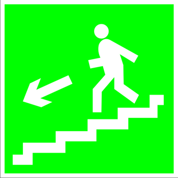 E14 направление к эвакуационному выходу по лестнице вниз (левосторонний) (пластик, 200х200 мм) - Знаки безопасности - Эвакуационные знаки - Магазин Охраны Труда fullBUILD