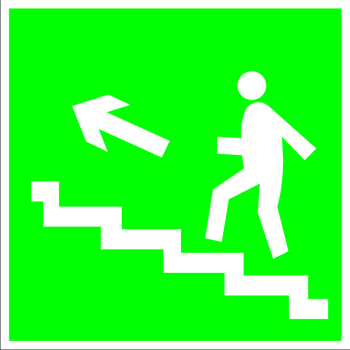 E16 направление к эвакуационному выходу по лестнице вверх (левосторонний) (пленка, 200х200 мм) - Знаки безопасности - Эвакуационные знаки - Магазин Охраны Труда fullBUILD